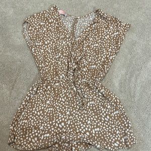 CDM tan polka dot romper small